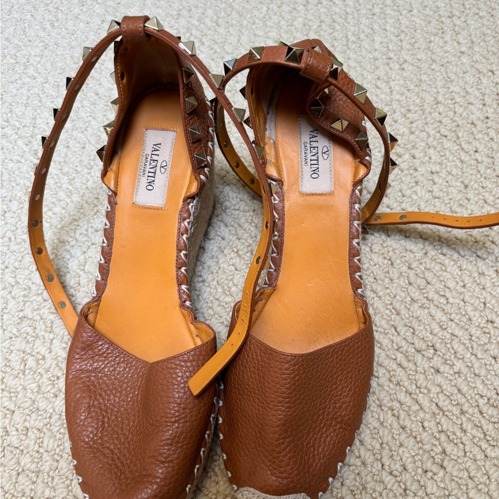 Valentino Tan Leather Studded Espadrilles